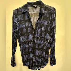 Rock & Republic Blue and Black Sheer Button-Up Shirt Small